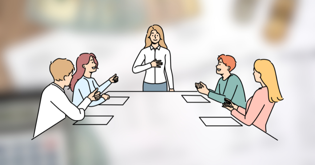 Animated employee meeting