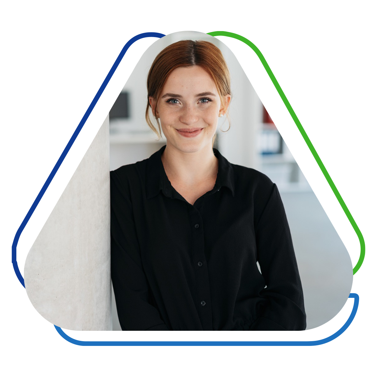 Smiling woman in a black shirt, representing fast working capital loans for business growth and support.