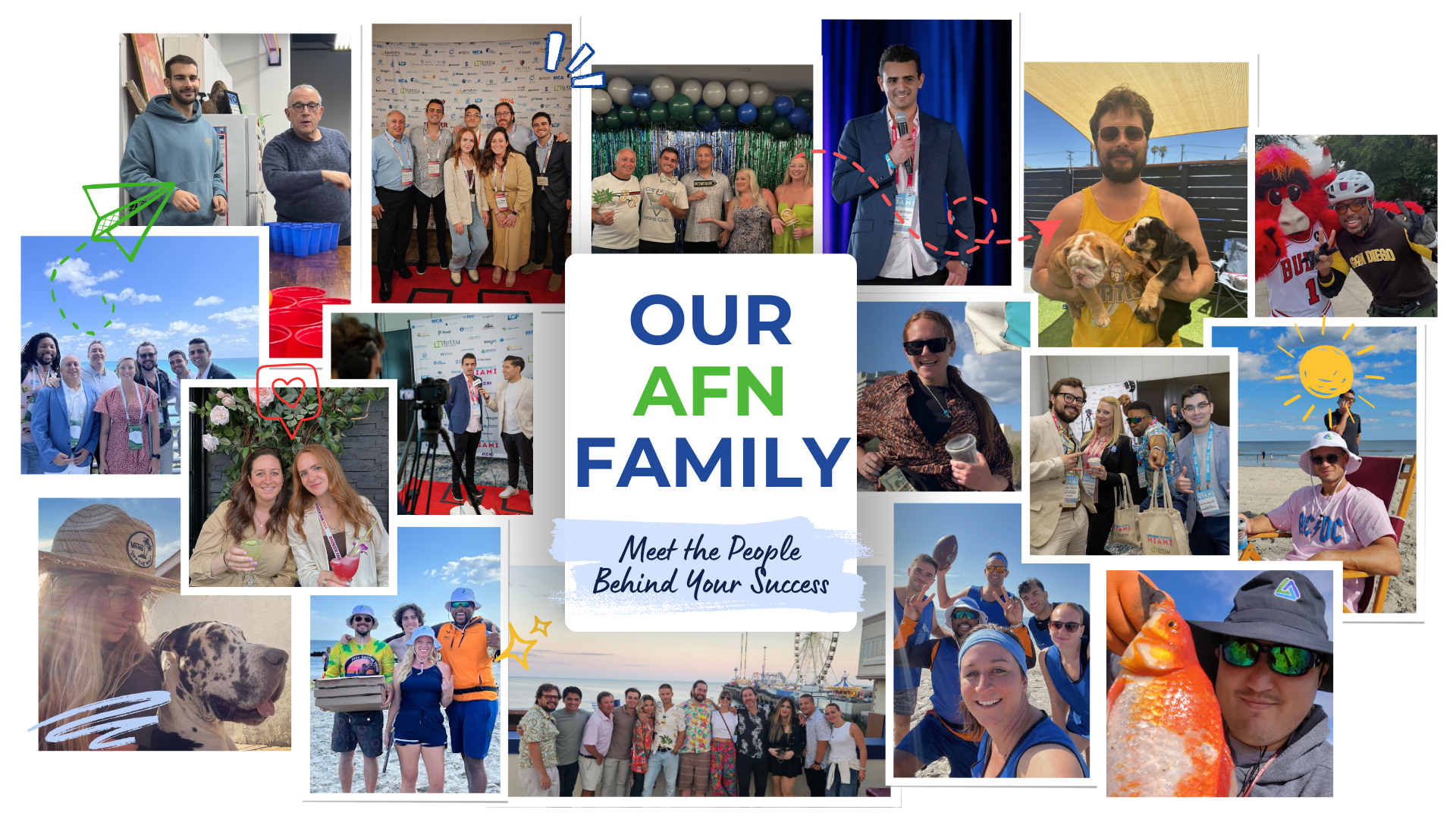 Collage of the AFN team celebrating success, showcasing diverse professionals dedicated to empowering business growth.