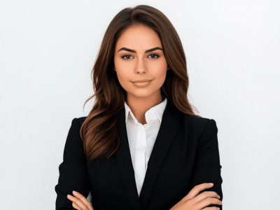 Professional woman in business attire, representing effective online sales strategies and business growth solutions.