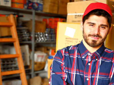 Small business owner in a warehouse, showcasing productivity and leadership, emphasizing the benefits of taking vacations.