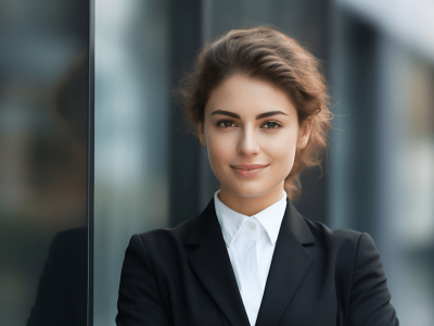 Professional woman in business attire, representing cost-effective local marketing strategies for small businesses.