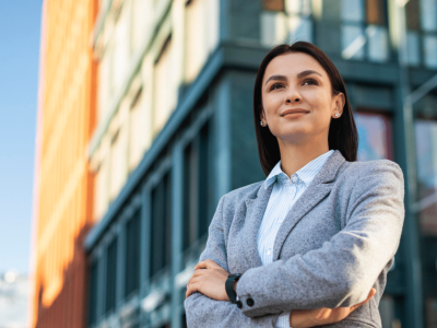 Business professional looking confidently towards the future, representing effective strategies for finding seasonal workers.