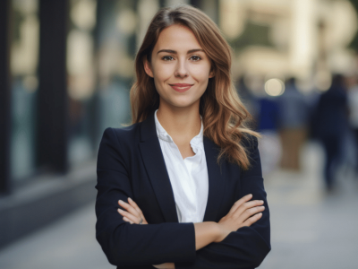 Professional woman in business attire, representing effective strategies for scaling a rapidly growing company.