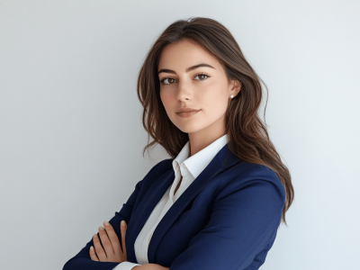 Professional woman in business attire, embodying millennial marketing strategies: authenticity, engagement, and accessibility.