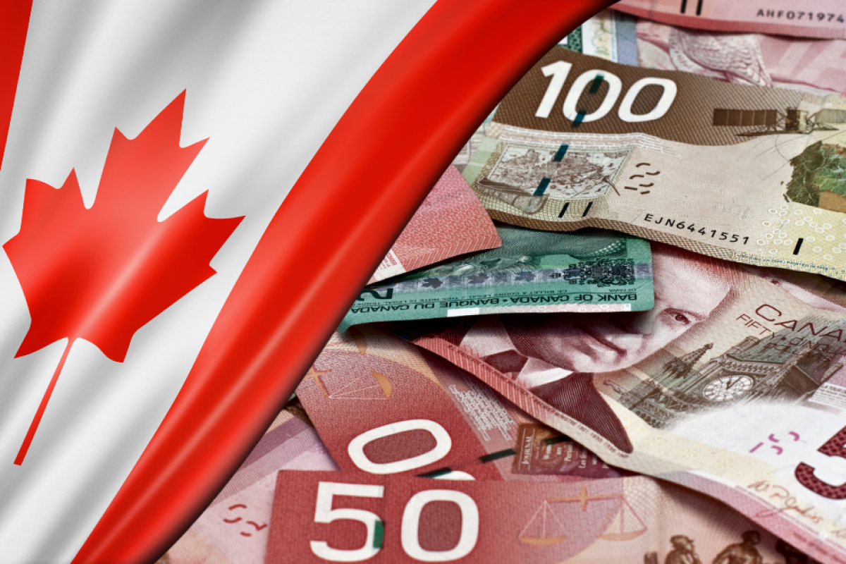 Canadian flag with various banknotes symbolizing growth in the alternative finance market and investment opportunities.